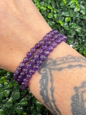 5mm Natural Amethyst Beaded Bracelet - February Birthstone